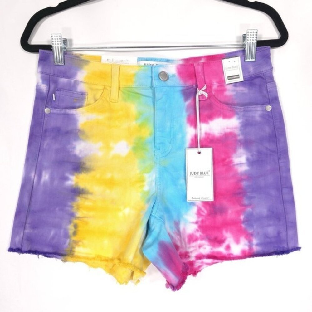 NWT JUDY BLUE Jean Shorts Women's MEDIUM Snow Cone‎ Tie Dye High Waist Cut Off